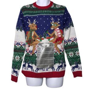NWT 33 Degrees Reindeer Beer Pocket Sweater S